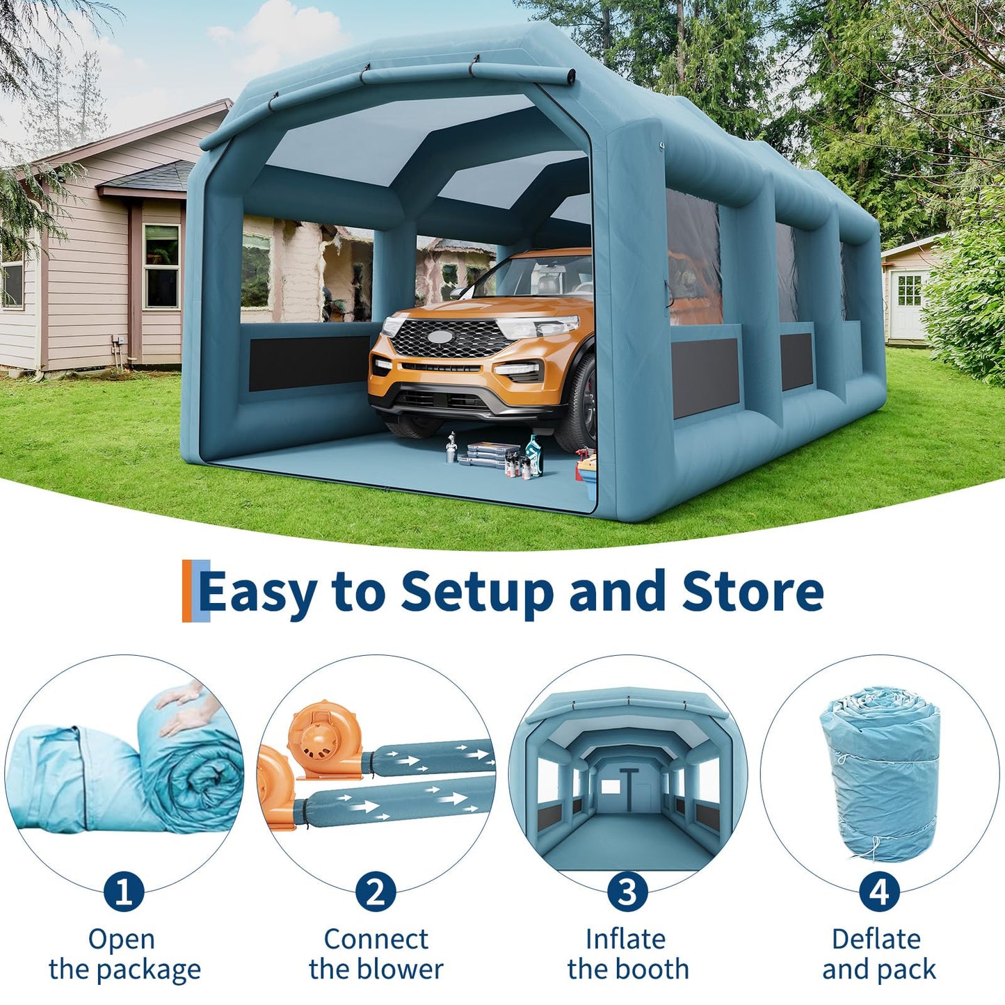 Garvee Inflatable Paint Booth, 26x15x11 FT Inflatable Spray Booths with 550W+750W Blower, Portable Paint Booth with Air Filter System, PVC Windows for DIY Painting, Mobile Detailing, Auto Refinish