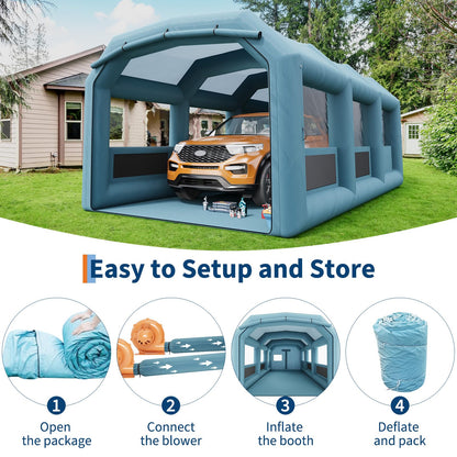 Garvee Inflatable Paint Booth, 26x15x11 FT Inflatable Spray Booths with 550W+750W Blower, Portable Paint Booth with Air Filter System, PVC Windows for DIY Painting, Mobile Detailing, Auto Refinish