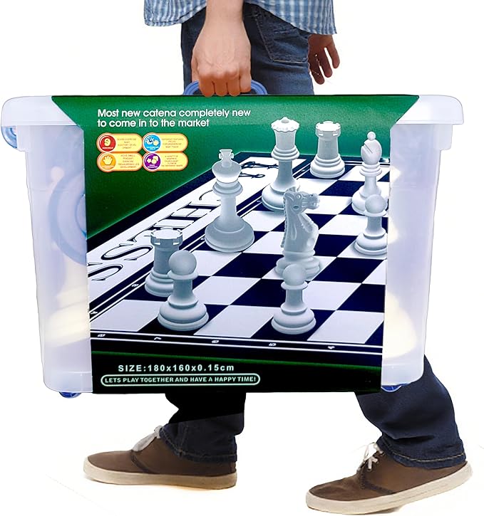 King Size Giant Chess Set with 10 Inch Pieces - Oversized Plastic Chess Game for Indoor/Outdoor Use with Waterproof Mat and Storage Box for Kids Adults Family Fun