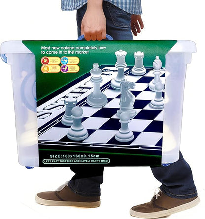King Size Giant Chess Set with 10 Inch Pieces - Oversized Plastic Chess Game for Indoor/Outdoor Use with Waterproof Mat and Storage Box for Kids Adults Family Fun