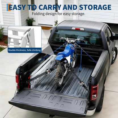 Heavy Duty 1500LB Capacity Aluminum Motorcycle Loading Ramp Set – 7.5FT Folding Design,Load Straps for Pickup Trucks, Motorcycles, Lawnmowers, Dirt Bikes(2-Pack)