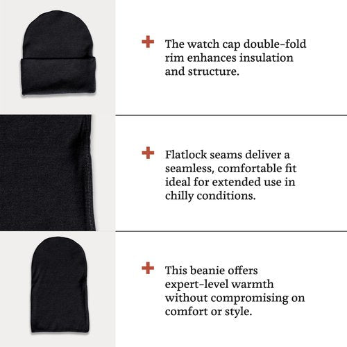 Janus Wool Norse Merino Wool Beanie, Developed for NATO, Military Grade Warm Watch Cap for Men & Women, Black
