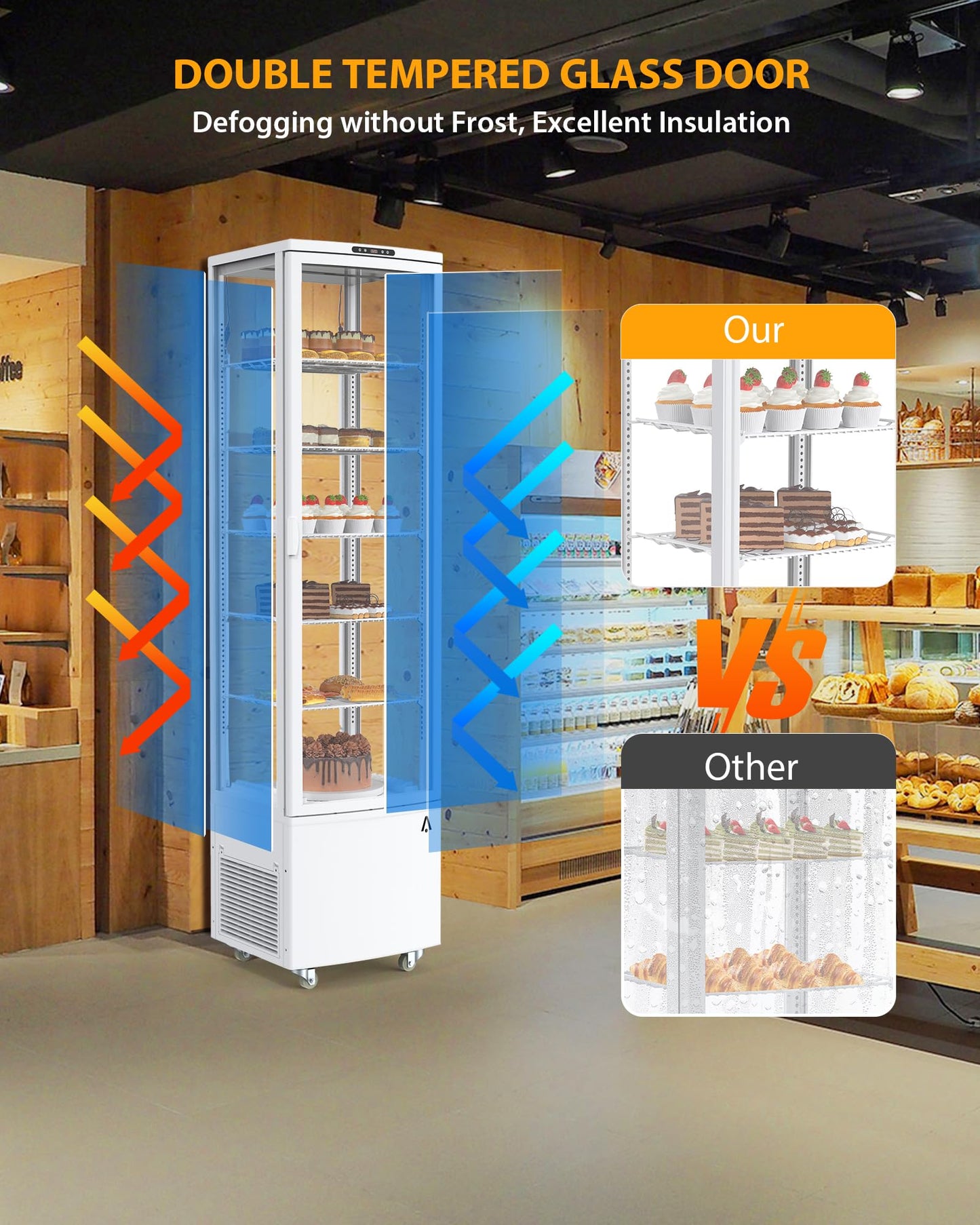 Garvee Commercial Refrigerated Display Case 10.5 Cu.Ft Freestanding Display Refrigerator with Adjustable Shelves, LED Lighting, Automatic Defrost Display Fridge for Bakery, Coffee, Supermarket