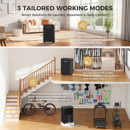 Bicepos 2000 Sq.Ft Dehumidifier for Basement, 30 Pints Dehumidifiers for Home with Drain Hose, 3 Mode, Auto Defrost, Intelligent Humidity Control for Bathroom, Bedroom, Large Room, Laundry, RV, Office