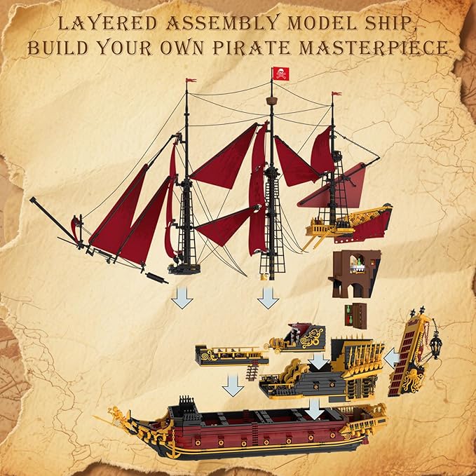 Reobrix Revenge Pirate Ship Building Block Set for Adults 5666+ Pieces Historical Model Kit 66049 Collectible Sailing Ship Boat Construction Toy Christmas Birthday Gifts