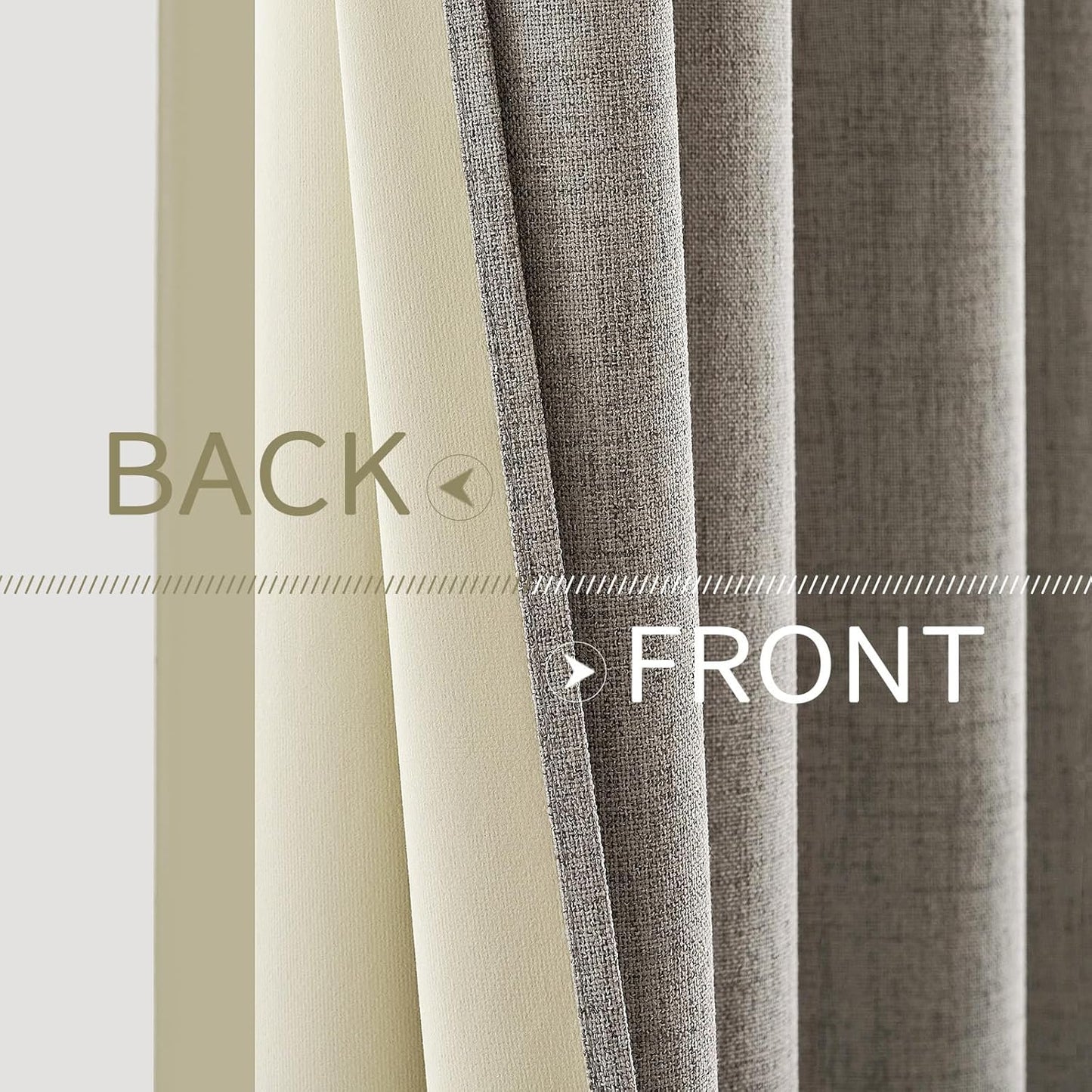 MIULEE Linen Curtains - 100% Blackout Thermal Insulated Drapes | Greige Room Darkening 52x108 Inch (2 Panels)