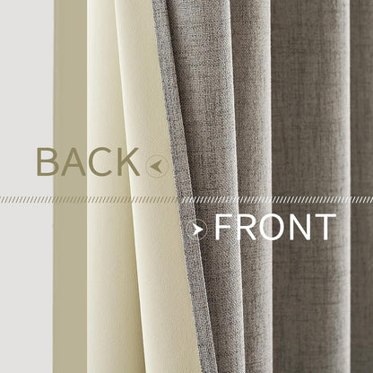 MIULEE Linen Curtains - 100% Blackout Thermal Insulated Drapes | Greige Room Darkening 52x108 Inch (2 Panels)