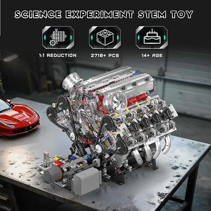 Mould King 10219 V8 Engine Model Kit - Build Your Own Supercar Model Engine STEM Engineering Building Blocks Sets with Motor 8-Cylinder Engine Building Kits for Teens Adults(2718 Pieces)