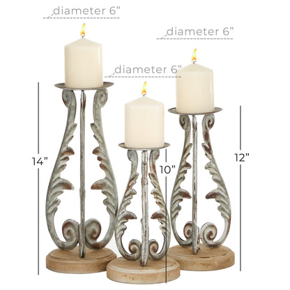 Deco 79 Metal Solid Candle Holder, Set of 3 14", 12", 10"H, Silver