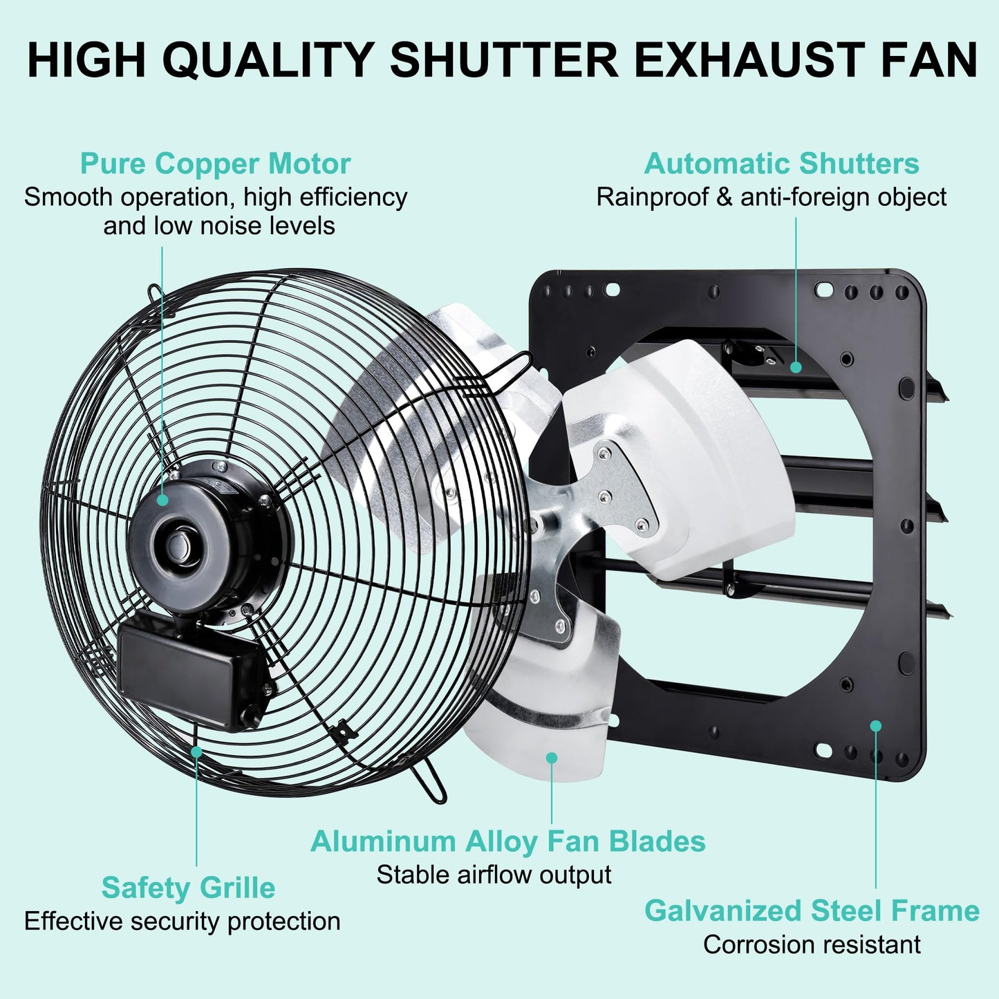 Hipoilk 14 Inch Shutter Exhaust Fan for Greenhouse, Shed, Garage, Barn, Chicken Coop Ventilation, 1088 CFM High Power Wall Mount Attic Fan with Speed Controller and Power Cord, Black