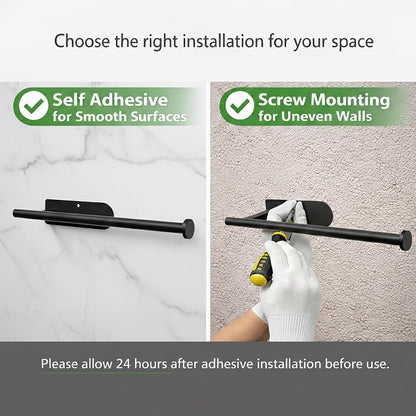 Skiennix Paper Towel Holder - Self-Adhesive or Screw Mount - Black SUS304 Stainless Steel for Kitchen & Bathroom