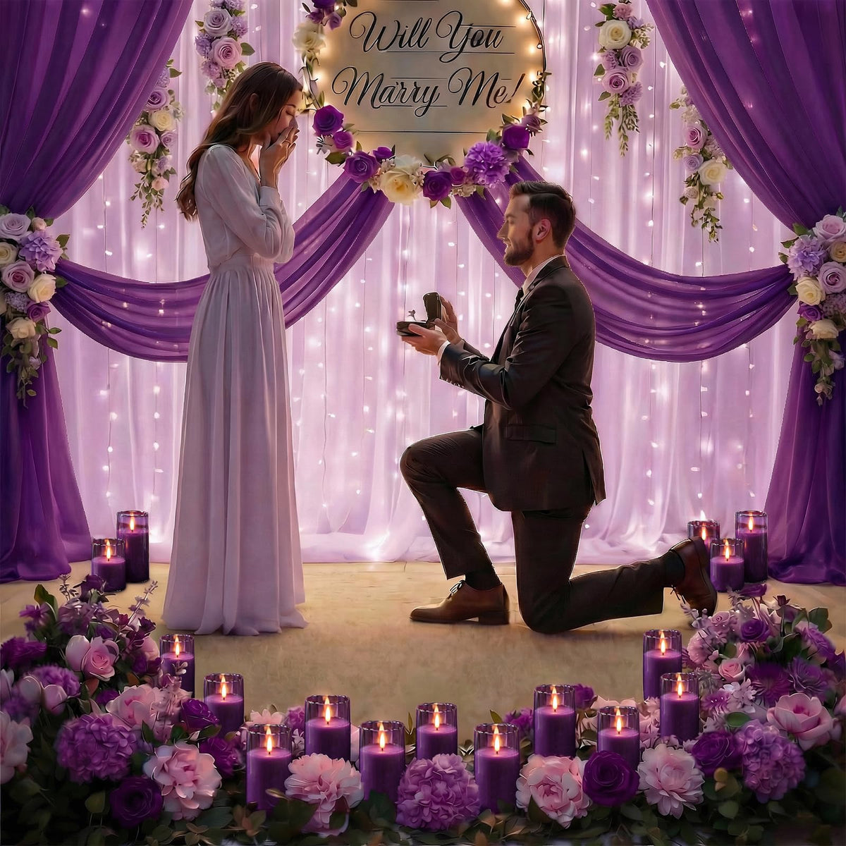 Homemory Purple Glass Flameless Candles, Battery Operated LED Pillar Candles with Remote Control and Timer, Radiance Candles, Real Wax, Set of 3,D3 xH4 5" 6"