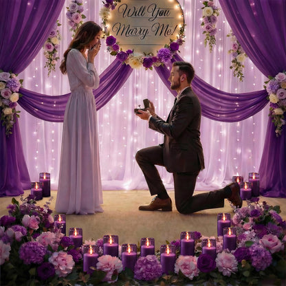 Homemory Purple Glass Flameless Candles, Battery Operated LED Pillar Candles with Remote Control and Timer, Radiance Candles, Real Wax, Set of 3,D3 xH4 5" 6"
