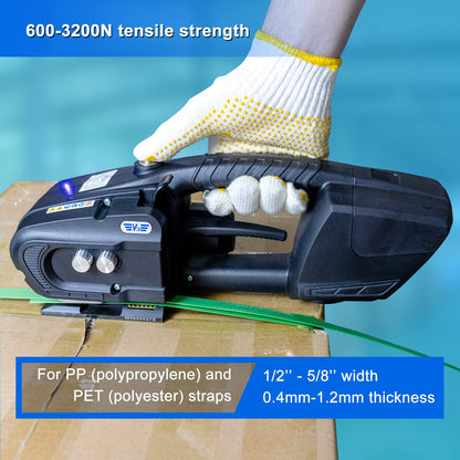 CAPTOK Electric Strapping Machine 2 * 4000mAh Battery Automatic Hot Melting Banding Tools for 1/2 to 5/8inch PP/PET Bander Packaging Tensioner