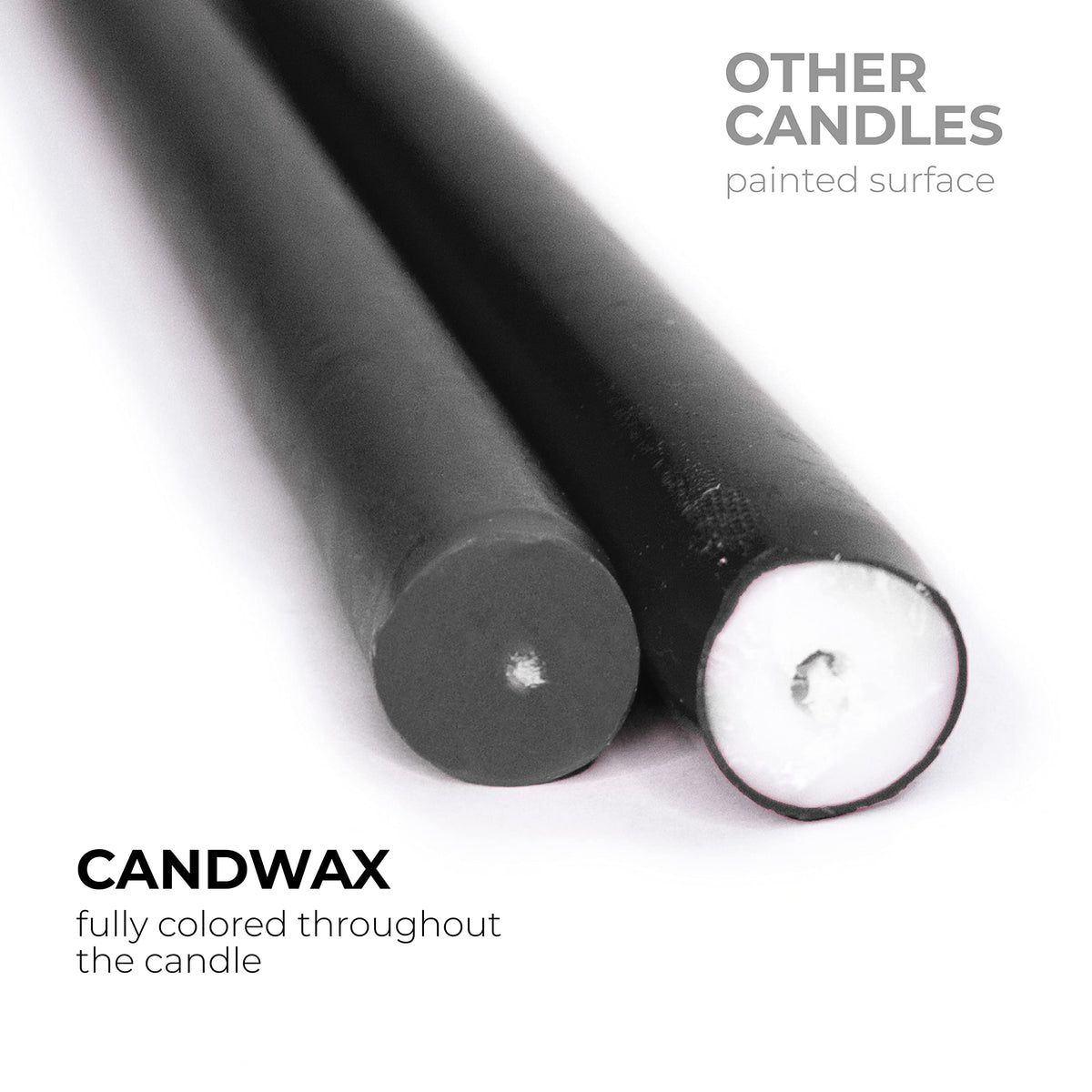 CANDWAX 10 inch Taper Candles Set of 12 - Unscented Black Tapered Candle Sticks - Perfect for Halloween Decoration