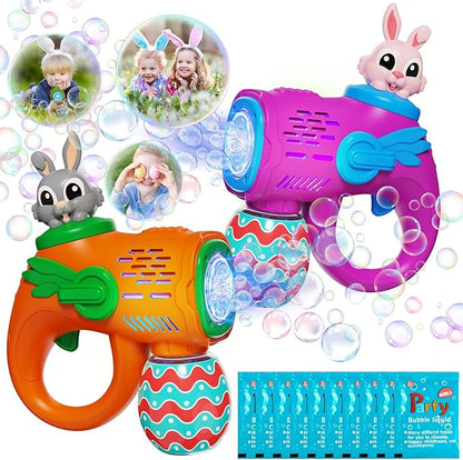 Bubble Guns for Toddlers2 Pack Rabbit Bubble MachineEaster Basket Stuffers for KidsBubble Blower with 10 Bubble SolutionsOutdoor Bubble Toy Easter Gift for Age 3 4 5 6 7 8 Years Old Boys Girls