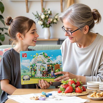 Flower House Building Set with Lights Garden House Building Toy Kits Compatible with Trend Creative Greenhouse Playset Christmas Birthday Gift for Adults or Girls 8-12 Years (719PCS)