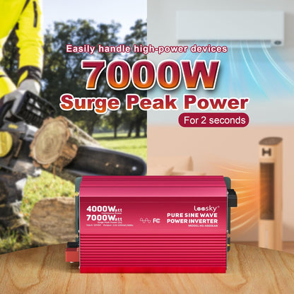 LEESKY 4000 Watt Pure Sine Wave Inverter 12V DC to 110V 120V AC, 7000W Surge Peak for 2 Seconds, Lithium LiFePO4 Battery Compatible Power Inverter for RV, Truck, Off-Grid Solar System, Home Backup