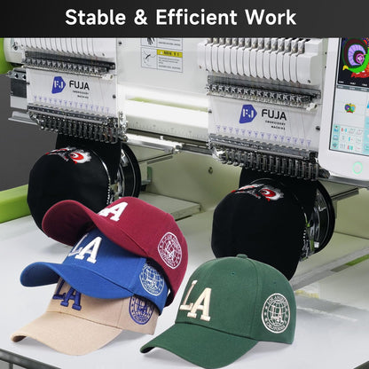 FUJA Embroidery Machine with 2 Heads 15 Needles 1200 SPM Max Speed 10" Touch Screen Embroidery Area 15.7" × 19.7" Wifi available suitable for 3D Caps Flat T shirt Embroidery and so on