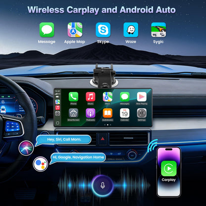 Gikktdr Carplay Screen for Car, 10.26'' Upgrade Wireless CarPlay & Android Auto Car Play Screen with 60PFS,1080P Backup Camera (with a Camera Bracket), GPS Navigation, Voice Control for All Vehicles