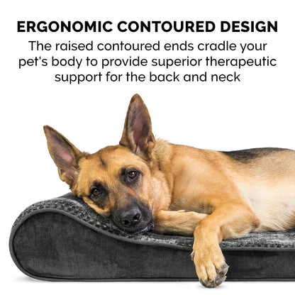 Furhaven Pet Dog Bed - Cooling Gel Foam Minky Plush and Velvet Ergonomic Luxe Lounger Cradle Mattress Contour Pet Bed with Removable Cover for Dogs and Cats, Gray, Large