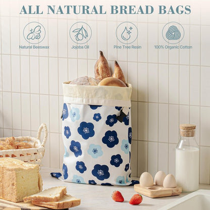 Augine Beeswax Bread Bags for Sourdough, Reusable Bread Bags for Homemade Bread, 2 Pack Natural Cotton Beeswax Storage, Natural Cotton Beeswax Bags, Large Capacity