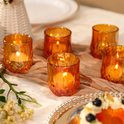 12 Pcs Votive Candle Holders, Amber Glass Tea Lights Candle Holder in Bulk for Table Centerpiece, Tealight Candle Holders for Wedding, Party, Home, Bridal Shower, Birthday