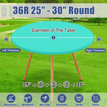 Moosfor Round Spandex Tablecloth, Elastic Fitted Waterproof Tablecloths for 25"-30" Tables, Stretch Washable Picnic Table Cover for Camping, Dining, Indoor and Outdoor,Aqua Blue