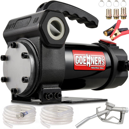 Upgraded 12V Diesel Transfer Pump - 15 GPM Self-Priming Kit with Manual Nozzle, Heavy-Duty Fuel Pump for Trucks, Tractors, Boats, Farm & Job Sites