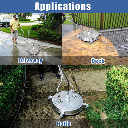 janz 20" Pressure Washer Surface Cleaner with 4 Wheels,Dual Handle,Stainless Steel Housing, 4 Replacement Nozzles and 2 Hose Adapters,Ideal for Driveways, Sidewalks,Patios,Decks Cleaning