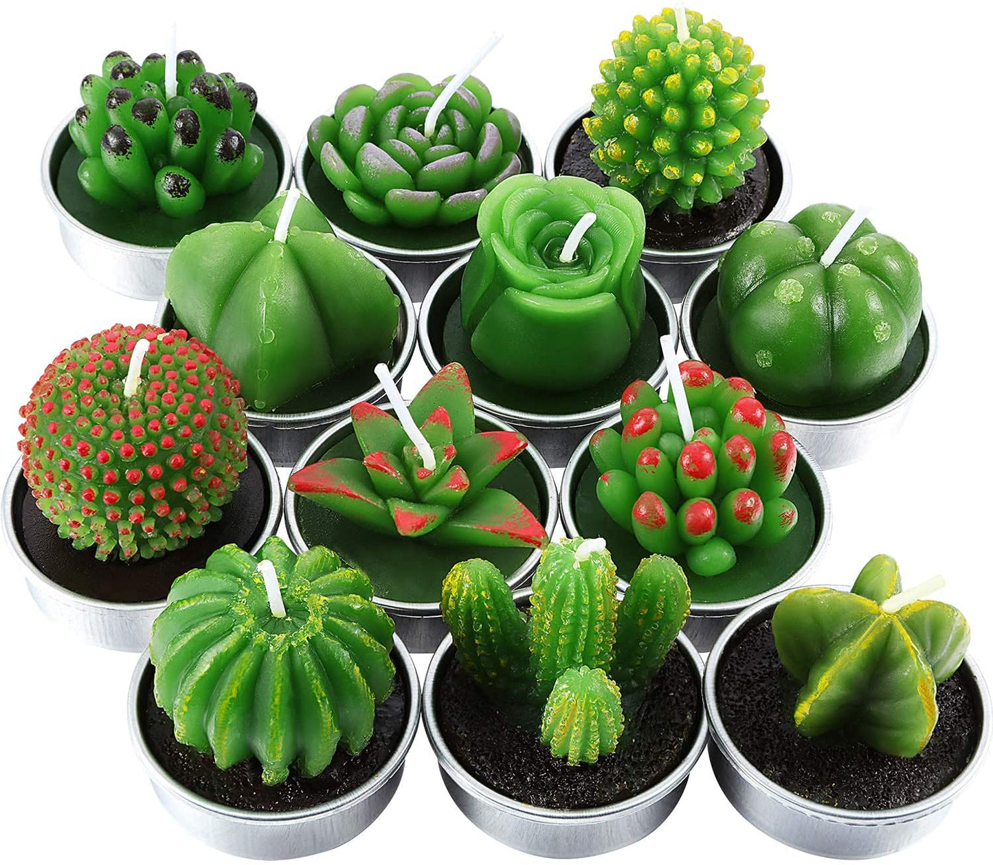 12 Pieces Cactus Tealight Candles Handmade Delicate Succulent Cactus Candles for Party Wedding Spa Home Decoration Gifts