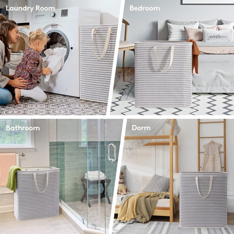 Lifewit 2 Pack Laundry Basket 100L Each, Collapsible Clothes Hamper with Reinforced Handles, Freestanding Waterproof Design for Bedroom and Laundry Room, Grey 200L Total