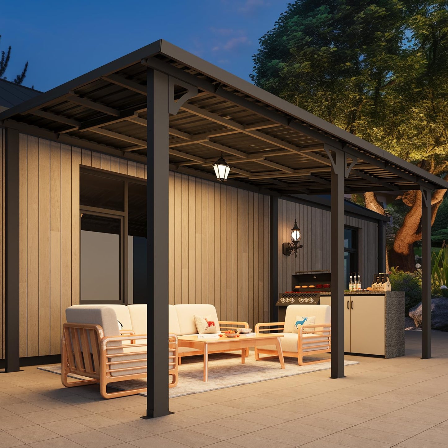 AECOJOY 14' x 8' Outdoor Hardtop Metal Gazebo for Patio, Large Lean to 8x14 Galvanized Steel Wall Mounted Pergolas and Grill Gazebos Clearance, Patio Roof Heavy Duty Awnings for Backyard, Decks