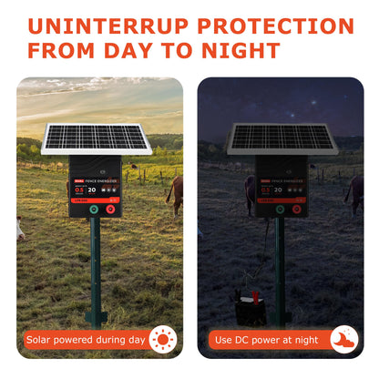 20 Miles Solar Electric Fence Charger, 0.5 Joule Portable Solar Fence Charger, Solar Electric Fence Kit, with 10W Solar Panel