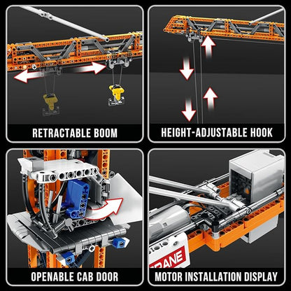 Reobrix Crane Building Blocks Set RC Tower Crane Construction Vehicle Model Kits with Dual Motors 1176 PCS City Crane Toy for Adults Gift for Men and Construction Machinery Lovers 22013