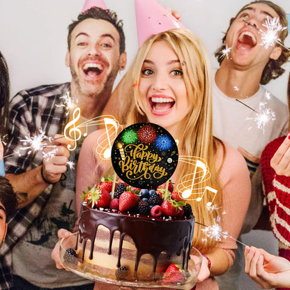 Birthday Cake Toppers，with Light and Music, Blowable，Birthday candles，Fabulous Cake Decoration for girl or Women– Plays Hit Song 'HAPPY Birthday' (Black Gold)
