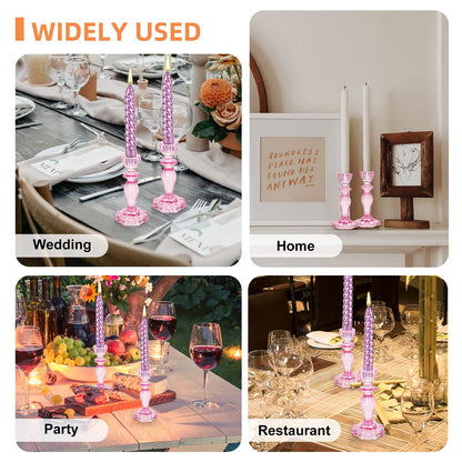 Glass Candle Holders, 2PCS Decorative Candle Stand Wide Base Candlestick Holder Table Centerpiece Decor for Wedding Festival Party Windowsill, Pink