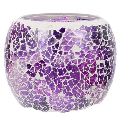 GANAZONO European Style Mosaic Glass Candleholder, Purple Tealight Candlestick for Romantic Dinner Table Decor, Home Ornament and Restaurant Centerpiece