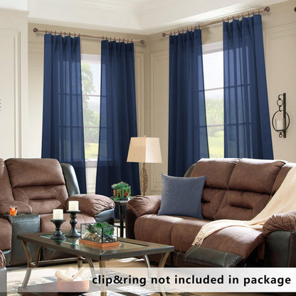 Navy Blue Window Curtains 96 Inches Long 2 Panel Set Rod Pocket Woven Textured Linen Look Voile Sheer Drapes for Living Room Village Apartment Cabin Garden Canopy Family Room Home Decor 52 Inch Width