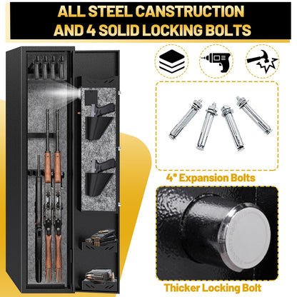 Kaer Gun Safe,Rifle Safe,4-5 Biometric Long Gun Safes for Rifles and Pistols,Gun Cabinet for Rifles and Shotguns with Fingerprint/Digital Keypad/Removable Shelf for Home,Garage,Office