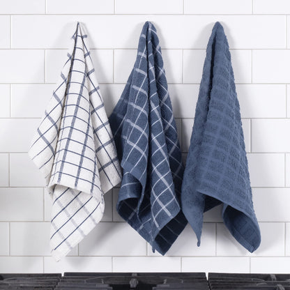 Ritz Premium 100% Cotton Terry Check Kitchen Dish Towels - Highly Absorbent, Super Soft, Long-Lasting, 25"x15", 3-Pack, Federal Blue