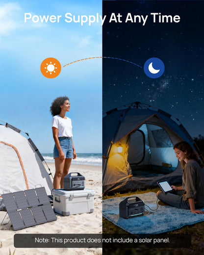 Portable Power Station 288Wh LiFePO4 Battery, 600W Power Bank with AC Outlet Fast Charging 8.4LB Lightweight Solar Generator with Multi-Port Output for Outdoor Camping, Travel, and Emergency Backup