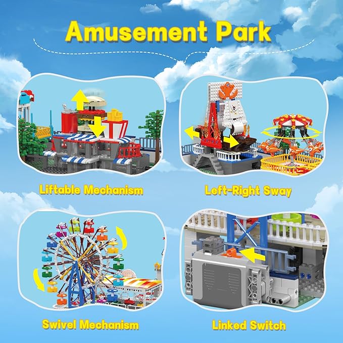 Sosuy Amusement Park Building Blocks Set 5220+ Pcs with Motorized Ferris Wheel Carnival Rides and Funfair Architecture Model STEM Toy for Boys Teen Kids Adults for Kids 8+