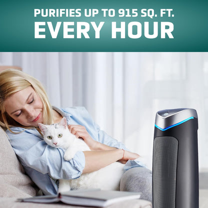 GermGuardian 5-In-1 HEPA Air Purifier for Home, Large Rooms Up To 915 Sq. Ft. with HEPA Pet Air Filter, UV-C Light & Odor Reduction, AC5250PT, 28" Tower, Gray