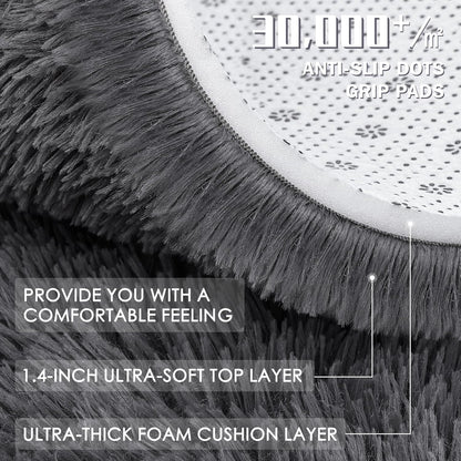 OLANLY Soft Fluffy Shaggy Small Rug - Machine Washable Indoor Carpet for Bedroom & Nursery, Grey
