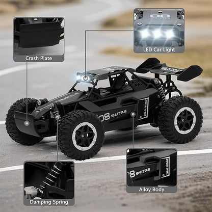 Remote Control Car RC Cars 1:16 All Terrain Monster Truck LED Headlights Outdoor 2WD Off Road Hobby RC 2.4GHz High Speed 20Km/h RC Car Toys Gift for Kids Boys 3 4 5-12 (Black)