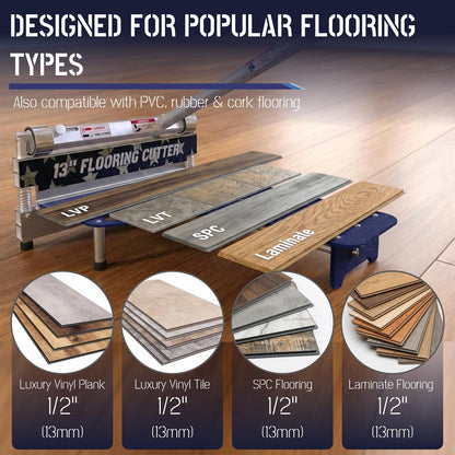 13" Manual Flooring Cutter for Vinyl Plank (LVP/LVT), SPC & Laminate, 0°-45° Angle Cuts, Tungsten Steel Blade, Heavy-Duty Aluminum Frame, Dust-Free Quiet Tool for Installers & Home Renovation