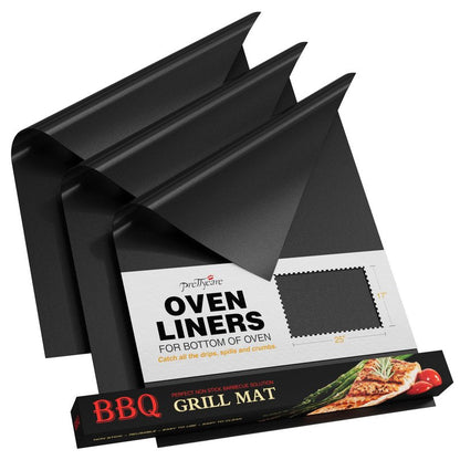 PrettyCare Oven Liners for Bottom of Oven - 3 Pack Large Heavy Duty Mats, 16.25”x23” Non-Stick Reusable Liner for Electric, Gas, Toasters, Grills - BPA & PFOA Free Kitchen Accessory to Keep It Clean