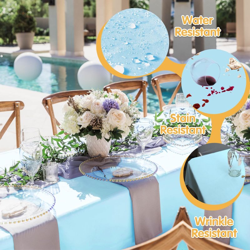 BRILLMAX 6 Pack Light Blue Tablecloths 70 x 120 Inch for 6ft & 8ft Rectangle Tables - 150 GSM Polyester Fabric, Universal Fit, Water, Stain & Wrinkle Resistant Cloth Cover for Wedding Banquet