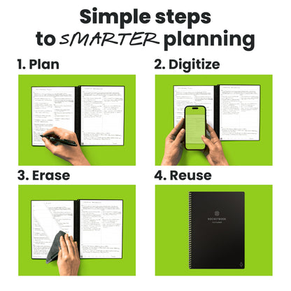 Rocketbook Flex Reusable Planner, Smart Undated, Daily, Weekly, Monthly, Annual Calendar Templates, Letter Size 8.5x11, Black (Pack of 1)